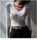Sexy Knitted Cardigan V Neck Naked Navel Crop Tops Chic Fungus Hem Shirt Women's Spring and Summer Korean Versatile Y2k Sweater