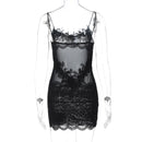 Vestido Feminino Sexy Slim com Renda See Through e Vazado - Sem Manga Costas Abertas Festa Clube