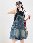 Jardineira Jeans Feminina Americana Vintage com Perna Larga - Casual Jovem