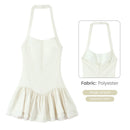 Vestido Feminino Branco com Renda Bordada e Halter - Sem Manga Costas Abertas Sexy Linha A Festa 2025