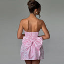Vestido Feminino Jacquard com Ombro Frio e Laço - Sexy Costas Abertas Amarrão Festa Verão