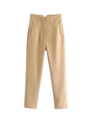 High Waist Solid Pants for Women Casual Basic Ankle Trousers with Pockets Zipper Fly Office Wear Pants Pantalones Mujer