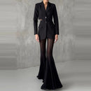 Elegant High Waist Slim Straight Trousers Sexy See Through Mesh Flare Pants for Women Summer Solid Commute Lady Long Pants Mujer