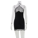 Vestido Bodycon Feminino com Halter e Renda - Sexy Costas Abertas Fitness Festa Clube