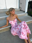 Vestido Longo Feminino Floral com Alças Finas - Sexy Club Y2K