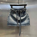 Oversize Retro Diamond Denim Mini Skirt for Women Summer High Waist Shiny Rivet Slim Skirts Gradient Black Grey Jean Skirts