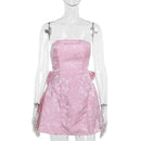 Vestido Feminino Jacquard com Ombro Frio e Laço - Sexy Costas Abertas Amarrão Festa Verão