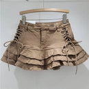 Y2k Denim Sexy Pleated Ruffle Mini Skirts for Women Summer 2025 New Fashion Lace-up Slim Low Waist Vintage Jean Short Skirt