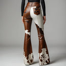Cow Pattern Printed High Waist Flare Pants for Women Autumn Street Trousers Elastic Waist Comfortable Bodycon Bottoms