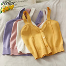 Heliar Women Knitted Crop Tops Y2K Cute Button Up V-Neck Sleeveless Straps Tops Sexy Crop Tops For Women 2025 Summer