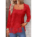 Lace Blouse Tee Shirt Women Vintage Top Solid Full Sleeve Square Collar Streetwear Ladies Casual Spring Summer Basic Tops 2025