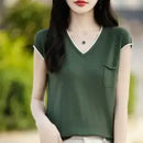 Top Tricô Feminino Color Block com Bolso - Decote Redondo Solto Verão