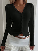 Casual Knitwear Lace V-Neck Cardigan Women Slim Solid Long Sleeves Commuting Cropped New Outwear Women's Knit Cardigan Top