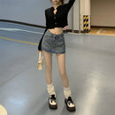 Saia Jeans Feminina Mini com Cintura Alta Slim - Coreana Cute Verão