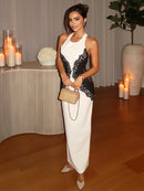 Vestido Longo Feminino com Renda e Halter - Sexy See Through Elegante Festa