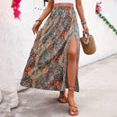 Bohemian Boho Retro Floral Print Skirts Women Indie Folk Summer High Waist A-Line Pleated Long Skirts Casual Holiday Beach Skirt