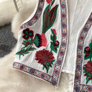 Vestê Feminino de Crochê com Bordado Floral e Decote V - Vintage Folk Tricô Primavera Outono