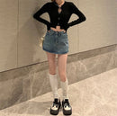 Saia Jeans Feminina Mini com Cintura Alta Slim - Coreana Cute Verão