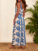 Macacão Feminino Boho Floral com Alças Finas e Perna Larga - Praia Férias Verão