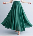 Boho Cotton Linen Beach Long Skirt Women Vintage Casual Solid A-line High Waist Dance Floor-Length Maxi Skirt Spring Summer New