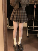 Pleated Skirts for Women American Style Retro Plaid College Autumn Sweet Girls Chic High Waist Belted Fashion All-match Mini New