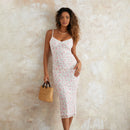 Vestido Feminino Floral sem Manga com Alças Finas - Festa Coquetel Praia