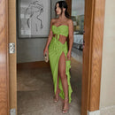 Two Piece Skirt Set for Women Sexy 3D Flower Tube Top High Split Long Maxi Skirt Womens Vacation Outfits