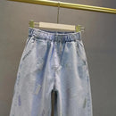 High waisted Jeans For Summer 2025 New Loose Elastic waist Hot pressed Diamond Pants Women's Casual Denim Trousers
