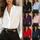 Women's  Long Sleeve Button Down Blouse - Elegant Office Chic Top with Classic Collar & Versatile Style