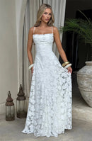 Vestido Longo Feminino Maxi com Alças Finas e Amarrão - Sexy Ombro Frio Festa Clube