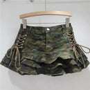 Y2k Denim Sexy Pleated Ruffle Mini Skirts for Women Summer 2025 New Fashion Lace-up Slim Low Waist Vintage Jean Short Skirt