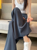 Women Wide Leg Pants Summer High Waist Casual Office Lady Straight Trouser Vintage Comfort Female Pocket All Match Solid Pants