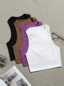 4Pcs Women Rib Knit Crop Tank Top Casual Sleeveless Crew Neck Slim Fit Basic Camisole Streetwear Summer Daily Workout Yoga Tops