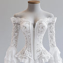 Off Shoulder Lace Blouse for Women Flare Sleeve Zipper Fly Solid Elegant Chic Sexy Hollow Out Long Sleeve Tops Irregular Hem Top