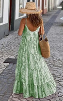Tie Dye Print Spaghetti Strap Dresses Women Bohemian Style Loose Backless Vacation Beach Long Dress Female Fashion Streetwear