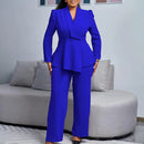 Women Two Pieces Set Elegant Long Sleeves Tops High Waist Pants Trousers Modest Peplum Office Ladies Work Wear Business Suit New