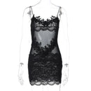 Vestido Feminino Sexy Slim com Renda See Through e Vazado - Sem Manga Costas Abertas Festa Clube