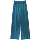 Women Fashion Summer Wide Leg Pants Pleated Ice Silk Trousers Elastic Waist Loose Casual Pants