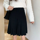Knitted Pleated Skirts Women Above Knee Solid Casual Autumn All-match Design College Jupe Femme Korean Style High Waist Elegant