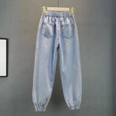 High waisted Jeans For Summer 2025 New Loose Elastic waist Hot pressed Diamond Pants Women's Casual Denim Trousers