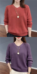 V-neck Knitted Sweater Autumn Popular Women's Clothing Foreign Style Inside with Solid Color Bottoming Shirt Top Jumpe Homme