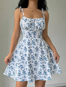 Vestido Curto Feminino Floral com Alças Finas - Sundress Praia Verão 2025