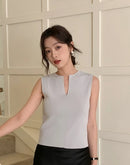 Vestê Feminino de Tricô com Decote V e Sem Manga - Respirável Chique Minimalista Primavera Verão