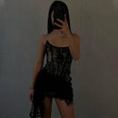 Vestido Mini Feminino Sexy Tomara que Caia com Renda e Franzido - Sem Alças Costas Abertas Festa Clube