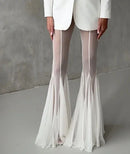 Women Pleated Elastic High Waist Fashion Evening Party Trousers See Through Mesh Pleated Flare Pants 2025 Summer Gown Chic Pants