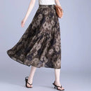 Women Floral Print Tiered Midi Skirt Elastic High Waist Pocketed Ruffle Hem Casual Boho Long Skirt