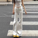 Korean Fashion High Waist White Jeans for Women Streetwear Slimming Micro Flared Denim Pants Woman Vintage Loose Trousers Female
