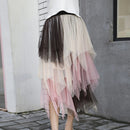 Women's Midi Skirt, Elegant Elastic Waist Contrast Color Autumn Tulle Skirt, Suitable for Street Party