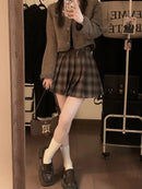 Pleated Skirts for Women American Style Retro Plaid College Autumn Sweet Girls Chic High Waist Belted Fashion All-match Mini New