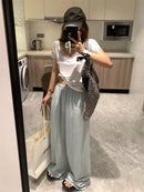 Elegant White Wide Leg Pants Women Fashion Streetwear Linen Black Baggy Pants Summer Korean High Waist Casual Straight Trousers